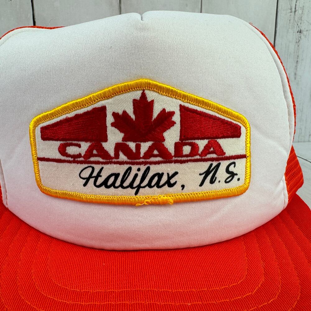 VTG 80's Canada Halifax, Nova Scotia Orange/White Patch Trucker Snapback Hat - Picture 2 of 11
